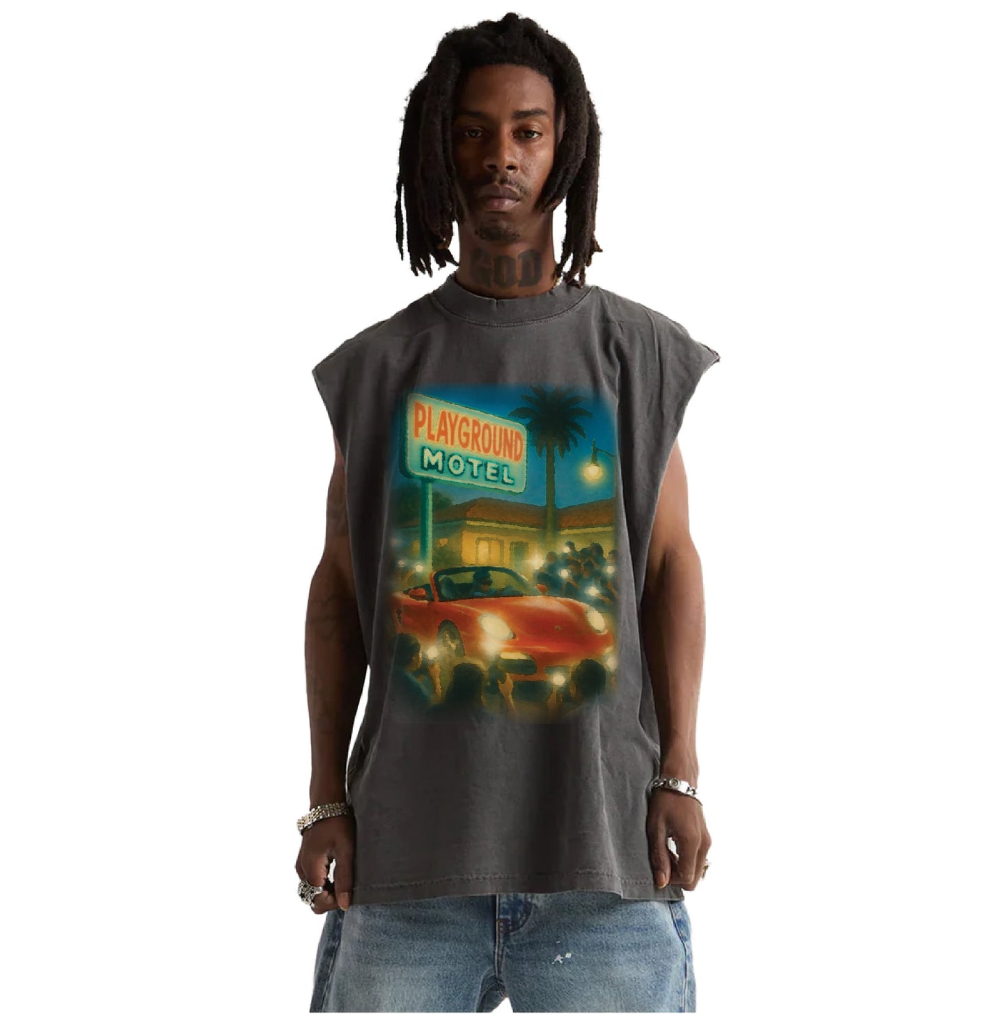 Garment dye Sleeveless Tee - Gray